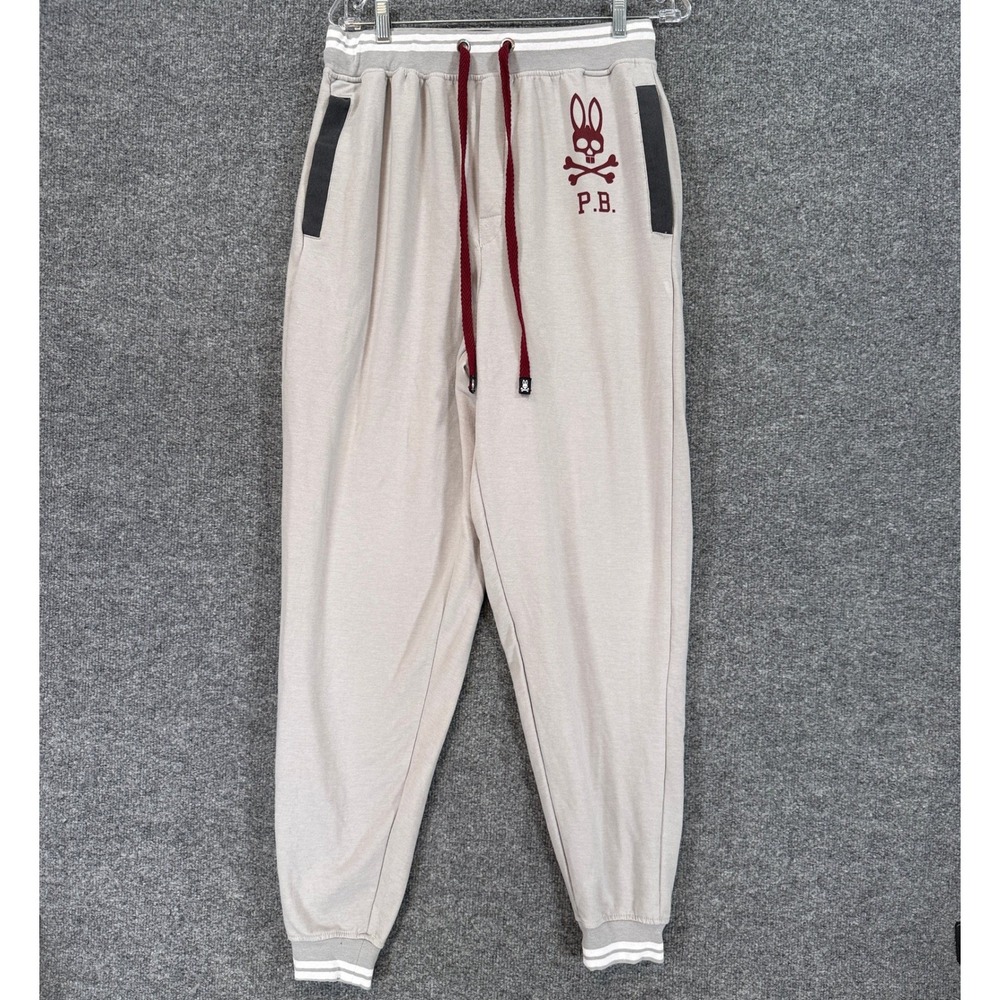 Psycho Bunny Joggers Mens Medium Gray Logo Drawstring Sweatpants Lounge Pants